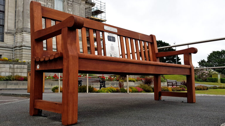 Solar Audio Bench situated outside of The National Library of Wales 768x432