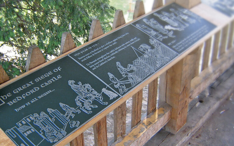 Bedford Castle etched zinc rubbing plaques Bedford Castle etched zinc rubbing plaques